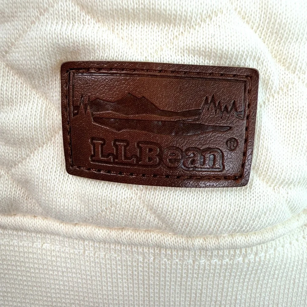 LL Bean Womens Quilted Full Zip Sweatshirt Sz M Petite Cream Outdoors Camp Trail - Picture 7 of 12